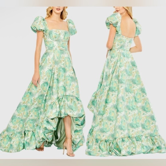 Mac Duggal Dresses & Skirts - NWT MAC DUGGAL # 68276 Floral Print Puff Sleeve High Low Brocade Gown Size 14